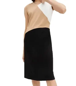 Kleider*O46bpx elegantes Damen Business-Kleid ärmelloses Etui-Kleid Jersey-Kleid 957594 Schwarz/Camel/Weiß