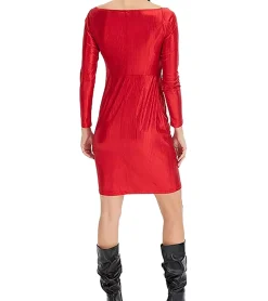 Kleider*O46bpx elegantes Damen Jersey-Kleid mit Metallic-Effekt Abend-Kleid mit langen Ärmeln 922945 Rot