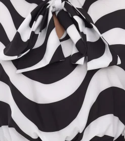 Kleider*O46bpx elegantes Damen Midi-Kleid Business-Kleid mit Schluppe Sommer-Kleid Langarm-Kleid 940989 Schwarz/Weiß