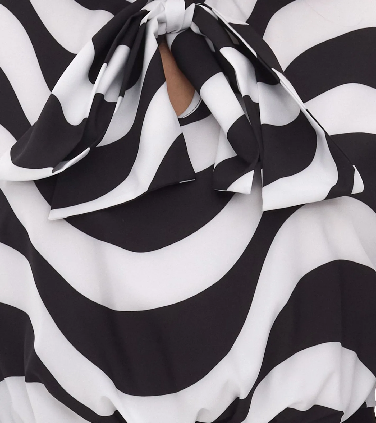 Kleider*O46bpx elegantes Damen Midi-Kleid Business-Kleid mit Schluppe Sommer-Kleid Langarm-Kleid 940989 Schwarz/Weiß