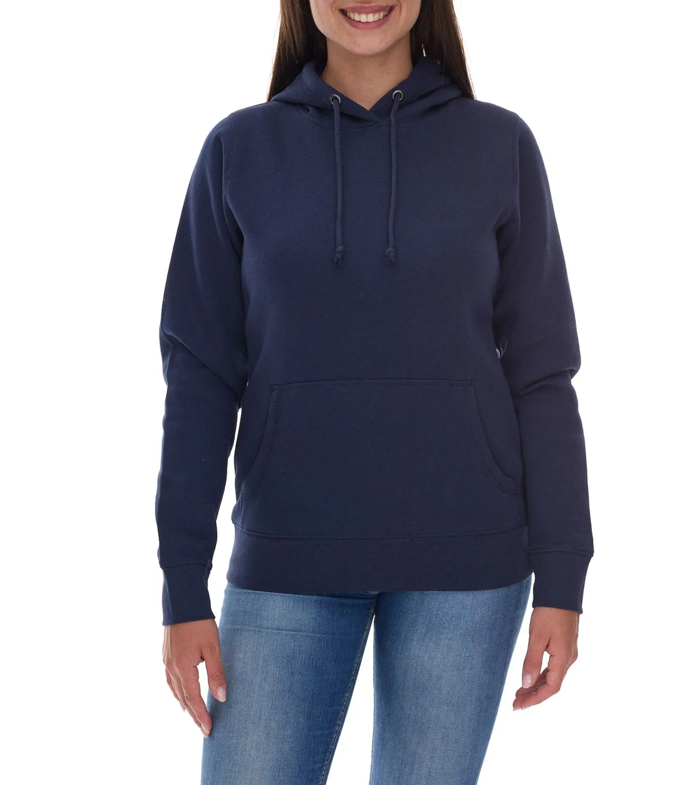 Große Größen|Sweater & Pullover*Elevate Charon Damen Hoodie schlichter Baumwoll-Pullover mit Kängurutasche Sweater 3823455 Navy