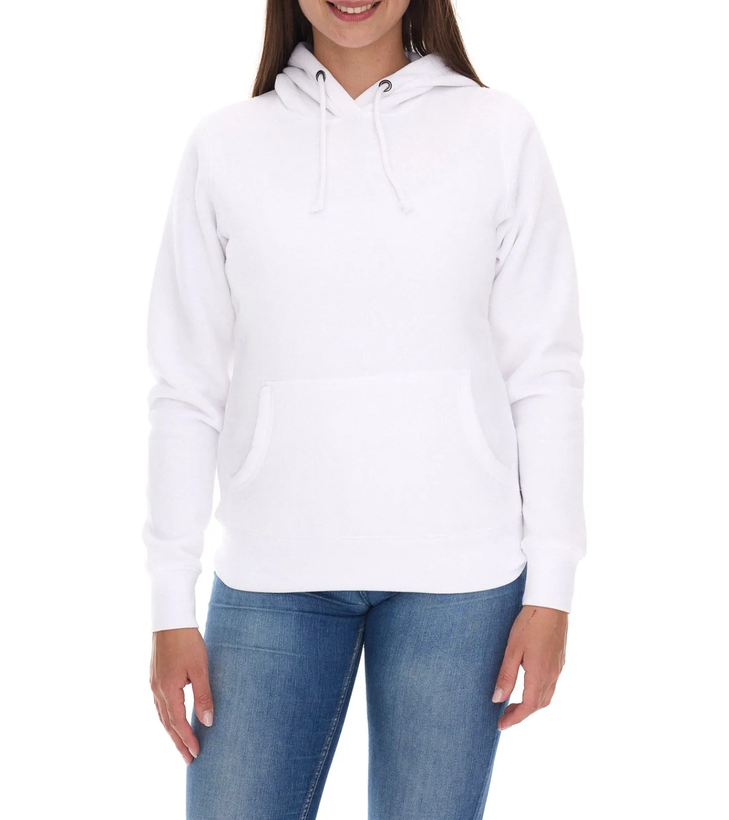 Große Größen|Sweater & Pullover*Elevate Charon Damen Hoodie schlichter Baumwoll-Pullover mit Kängurutasche Sweater 3823401 Weiß