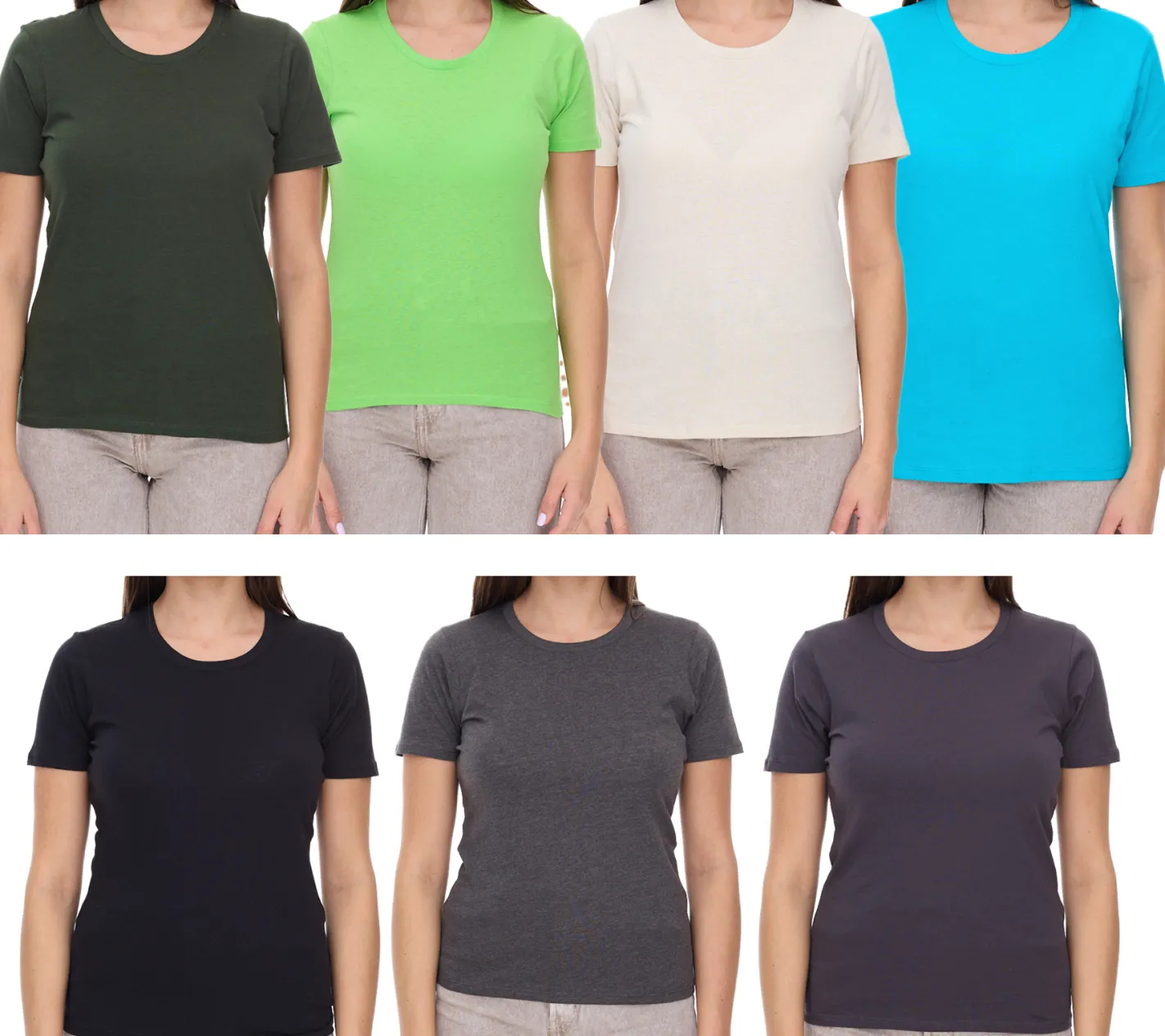 Tops & T-Shirts*Elevate Heros Damen T-Shirt schlichtes Baumwoll-Shirt 150 g/m2 Basic-Shirt Unterzieh-Shirt Dunkelgrün, Dunkelgrau, Dunkelgrau meliert, Schwarz, Beige, Apfelgrün oder Hellblau