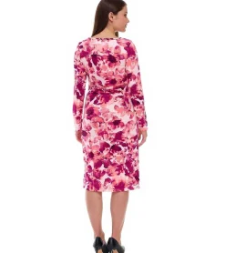 Kleider*O46bpx enganliegendes Damen Midi-Kleid Sommer-Kleid mit Blütendruck und seitlichen Raffungen 928586 Rosa