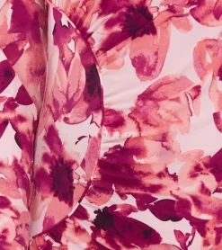 Kleider*O46bpx enganliegendes Damen Midi-Kleid Sommer-Kleid mit Blütendruck und seitlichen Raffungen 928586 Rosa