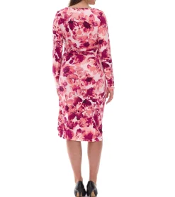 Kleider*O46bpx enganliegendes Damen Midi-Kleid Sommer-Kleid mit Blütendruck und seitlichen Raffungen 928586 Rosa