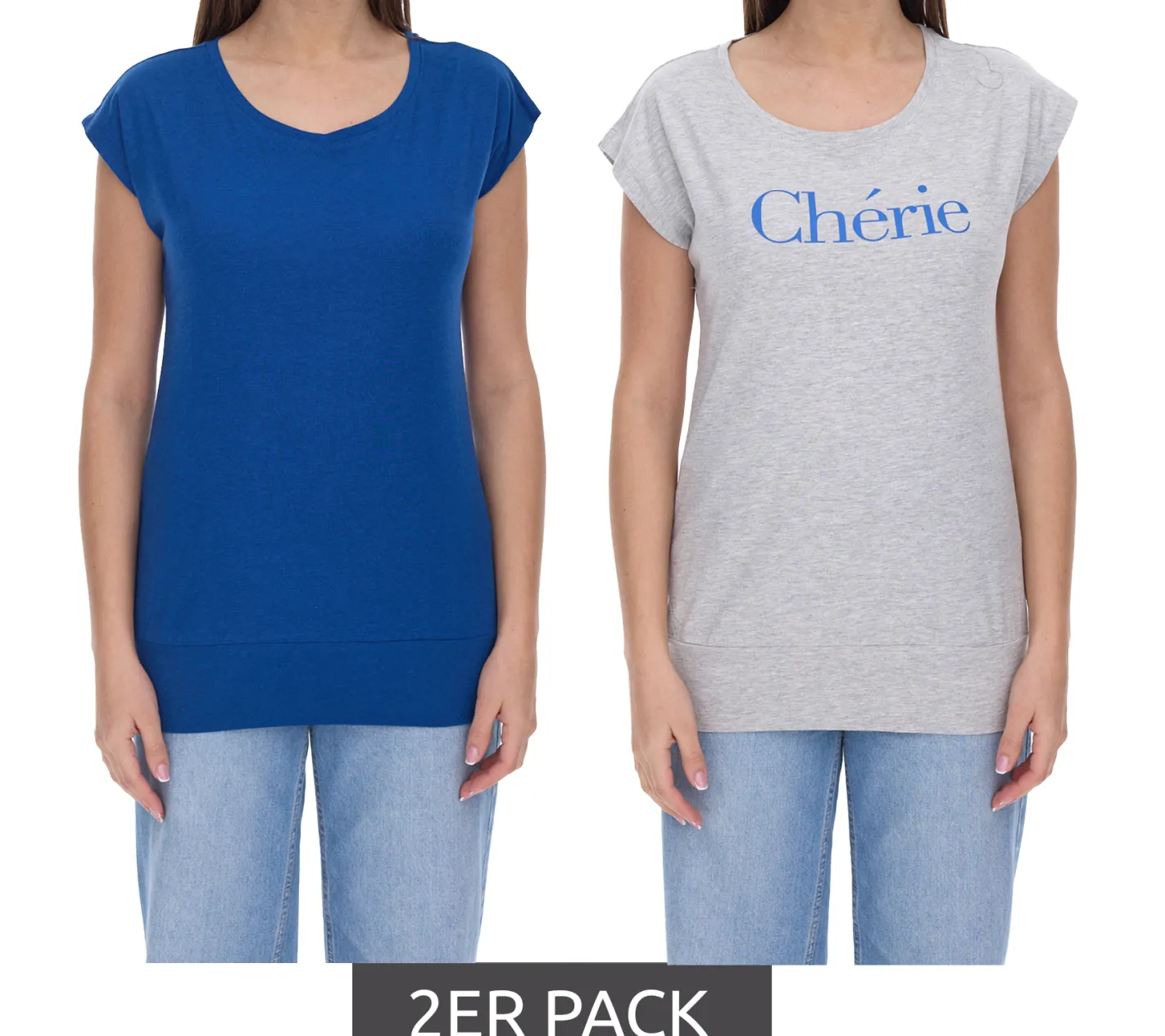 Tops & T-Shirts*AjC 2er Damen T-Shirt Alltags-Shirt kurzärmliges Sommer-Shirt 17977826 Grau/Dunkelblau