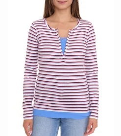 Tops & T-Shirts*AjC 2er Pack Damen Langarm-Shirt mit Spitze figurbetontes Baumwoll-Shirt 12726709 Weiß/Blau/Rot