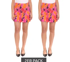 Röcke*AjC 2er Pack Damen Mini Rock gesmokter Sommerrock Strand-Rock 15382402 Orange/Pink/Rot/Lila