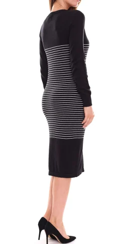 Kleider|Sweater & Pullover*AjC 2er Pack Damen Pullover-Kleid gestreift Midi-Kleid Strick-Kleid in Grau, Schwarz oder Blau