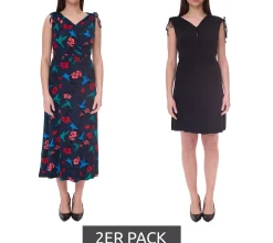 Kleider*AjC 2er Pack Damen Sommer-Kleid Maxi-Kleid mit floralem Allover-Print und schlichtes Mini-Kleid 25760756 Schwarz/Blau