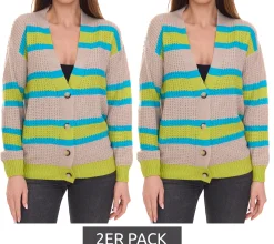 Strickjacken & Cardigans*Aniston 2er Pack CASUAL Damen Strick-Jacke Cardigan mit Knopf-Verschluss 85595338 Beige/Blau/Grün