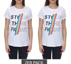 Tops & T-Shirts*Aniston 2er Pack CASUAL Kurzarm-Shirt Damen Baumwoll-T-Shirt mit STOP THE FIGHT Schriftzug 2281 4642 Weiß