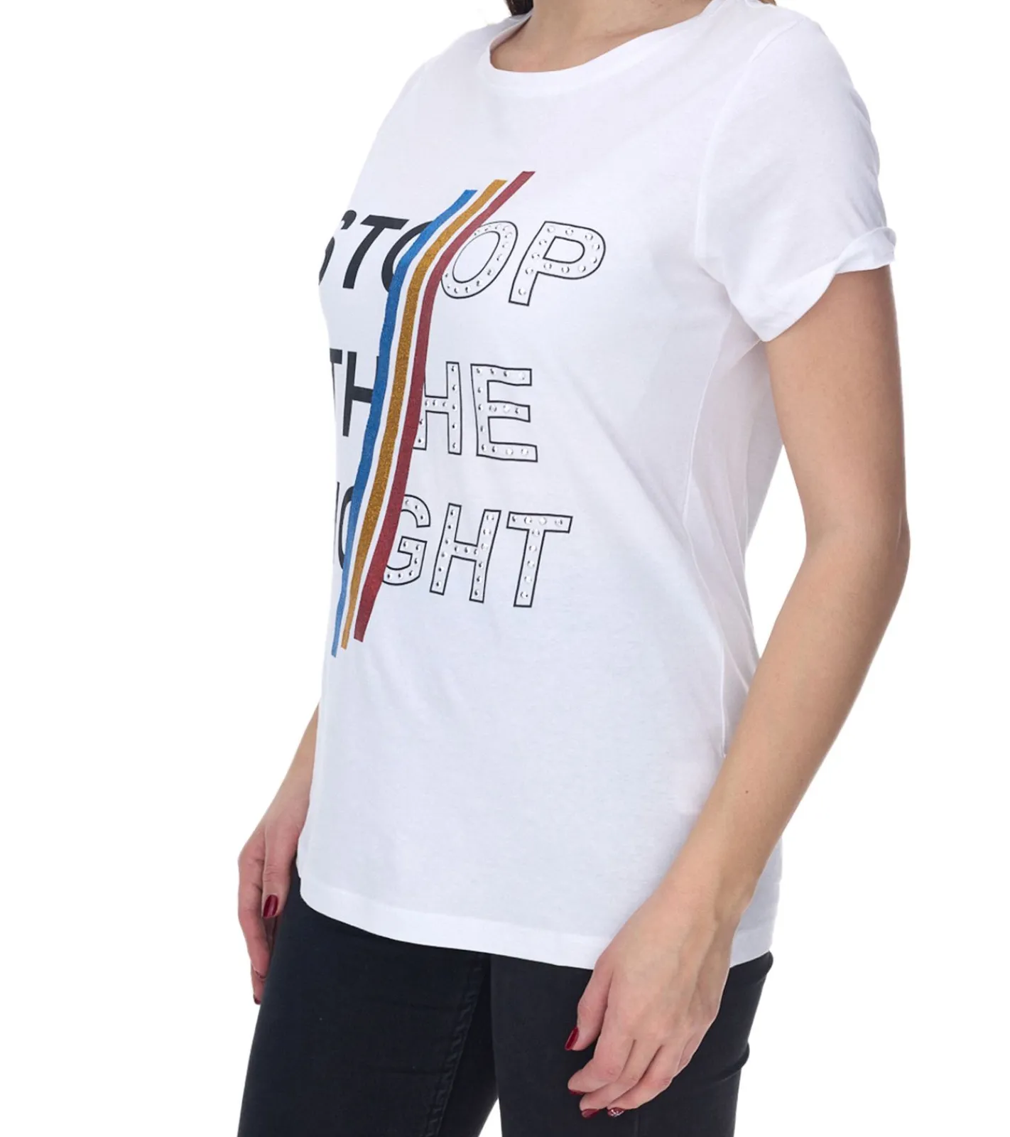 Tops & T-Shirts*Aniston 2er Pack CASUAL Kurzarm-Shirt Damen Baumwoll-T-Shirt mit STOP THE FIGHT Schriftzug 2281 4642 Weiß