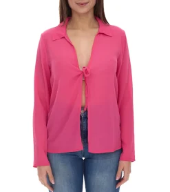 Poloshirts & Blusen*Aniston 2er Pack SELECTED Damen Langarm-Bluse mit Bindeband Crinkle-Optik 63149957 Pink