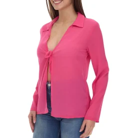 Poloshirts & Blusen*Aniston 2er Pack SELECTED Damen Langarm-Bluse mit Bindeband Crinkle-Optik 63149957 Pink