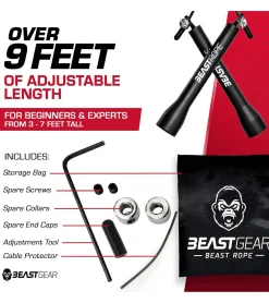 Sportausrüstung|Freizeitsport*BEASTGEAR 2er Pack Springseil 2,8m Speed-Fitness-Springseil aus Stahl leicht und verstellbar Trainingsgerät Boxen MMA HIIT-Workout Schwarz