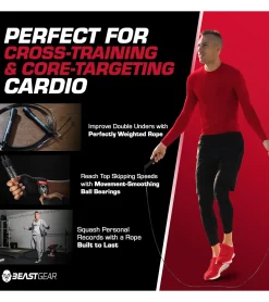 Sportausrüstung|Freizeitsport*BEASTGEAR 2er Pack Springseil 2,8m Speed-Fitness-Springseil aus Stahl leicht und verstellbar Trainingsgerät Boxen MMA HIIT-Workout Schwarz