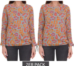 Sweater & Pullover*BOYSEN´S 2er Pack Damen Druck-Shirt mit Allover-Print Langarm-Bluse 39077013 Grau/Orange