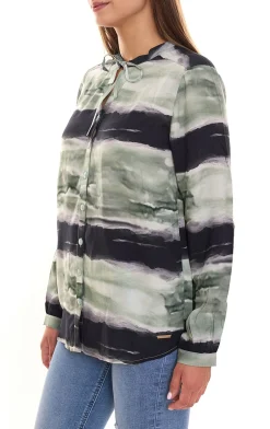 Poloshirts & Blusen*bruno banani 2er Pack Damen Langarm-Bluse im Batik-Look Sommershirt 31663237 Grün/Schwarz