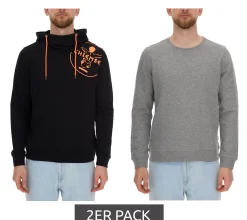Pullover & Sweater*CHIEMSEE 2er Pack Herren Baumwoll-Pullover Rundhals-Pullover mit farbigem Rückenprint Kapuzen-Pullover 92047217 Schwarz/Grau