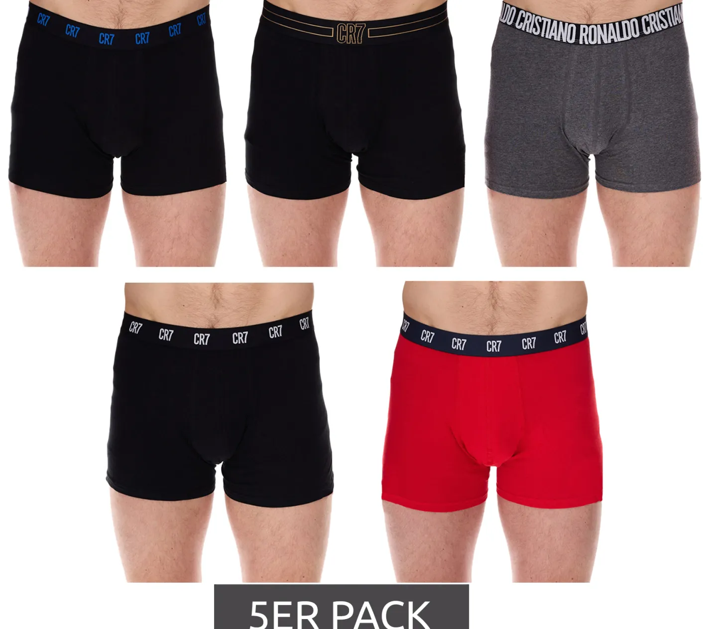 Unterwäsche|Boxershorts*CR7 CRISTIANO RONALDO 5er Pack Basic Trunk Herren Boxershorts atmungsaktive Baumwoll-Unterhose Unterwäsche 300-8125-49 Rot/Grau/Navy/Schwarz/Bunt/Gold