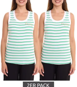 Tops & T-Shirts*DELMAO 2er Pack DELAMO Striped Tanktop enganliegendes Damen Baumwoll-Shirt mit Stickerei im Sparpack 24025421 Grün/Weiß