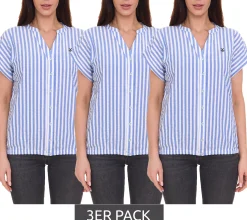 Poloshirts & Blusen*DELMAO 3er Pack Damen Sommer-Bluse gestreift Kurzarm-Bluse Sommer-Shirt 64287360 Blau/Weiß