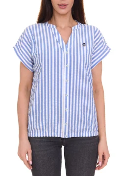 Poloshirts & Blusen*DELMAO 3er Pack Damen Sommer-Bluse gestreift Kurzarm-Bluse Sommer-Shirt 64287360 Blau/Weiß