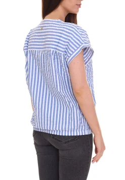 Poloshirts & Blusen*DELMAO 3er Pack Damen Sommer-Bluse gestreift Kurzarm-Bluse Sommer-Shirt 64287360 Blau/Weiß