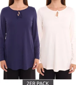 Sweater & Pullover*FLASHLIGHTS 2er Pack Damen Tunika Langarm-Shirt Sommer-Shirt 93606524 Dunkelblau/Beige