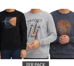 Pullover & Sweater*INDICODE 2er Pack IDForz Herren Baumwoll-Pullover Rundhals-Sweater mit großem Frontprint 55582MM , Grau oder Blau Schwarz