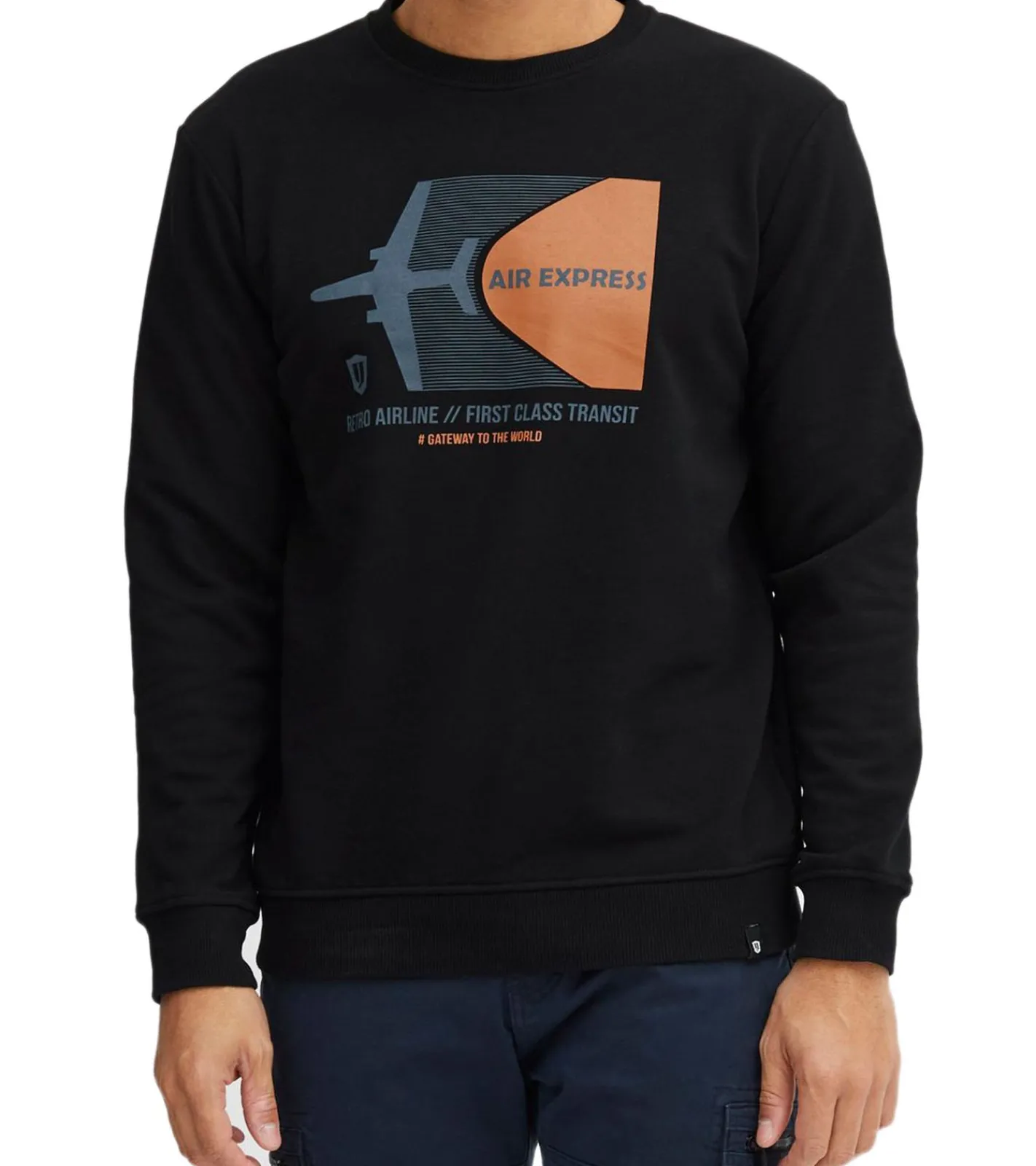 Pullover & Sweater*INDICODE 2er Pack IDForz Herren Baumwoll-Pullover Rundhals-Sweater mit großem Frontprint 55582MM , Grau oder Blau Schwarz