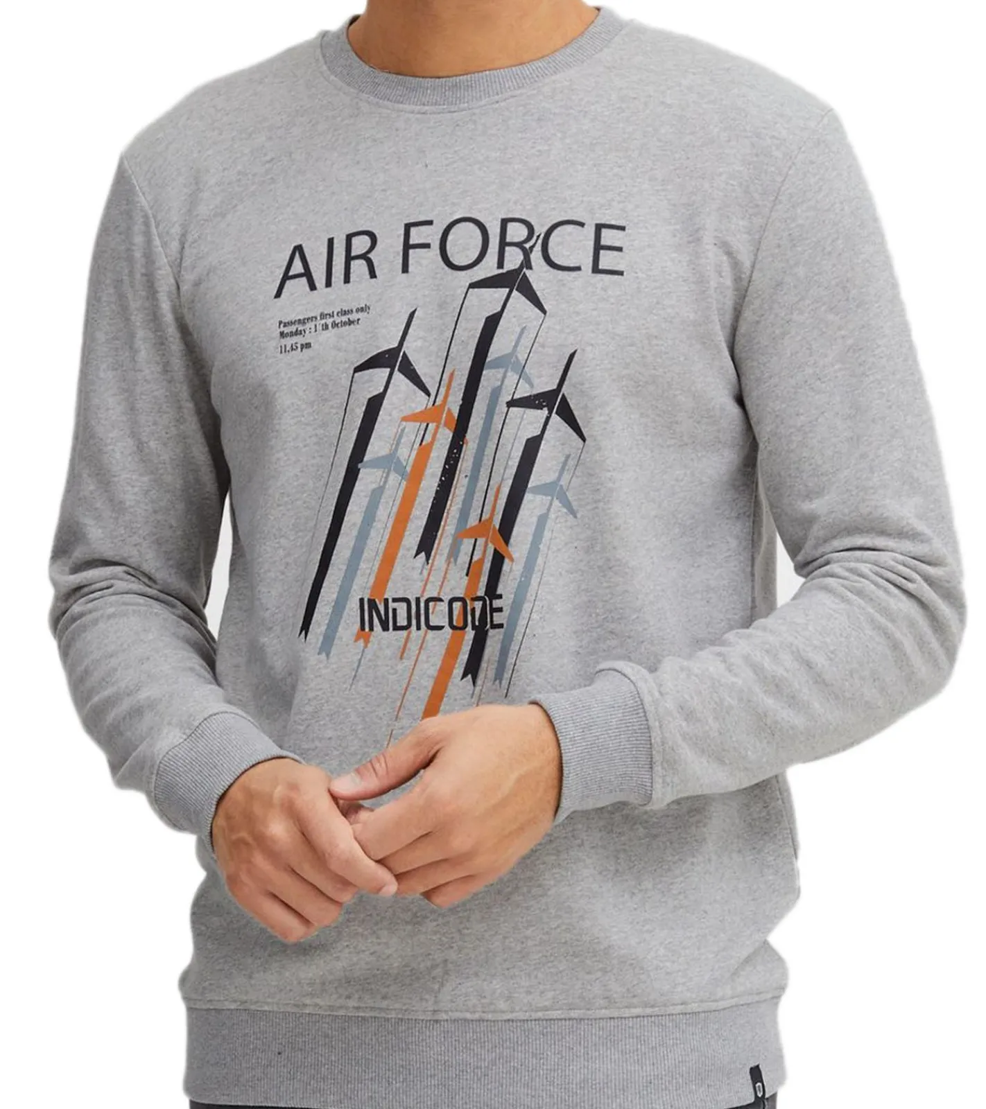 Pullover & Sweater*INDICODE 2er Pack IDForz Herren Baumwoll-Pullover Rundhals-Sweater mit großem Frontprint 55582MM , Grau oder Blau Schwarz