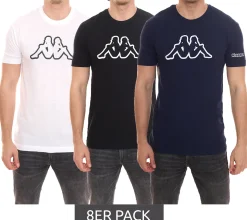 T-Shirts & Tank Tops*Kappa 8er Pack Herren Baumwoll-Shirt Rundhals-Shirt mit großem Logo-Patch Kurzarm-Shirt Blau, Schwarz oder Weiß