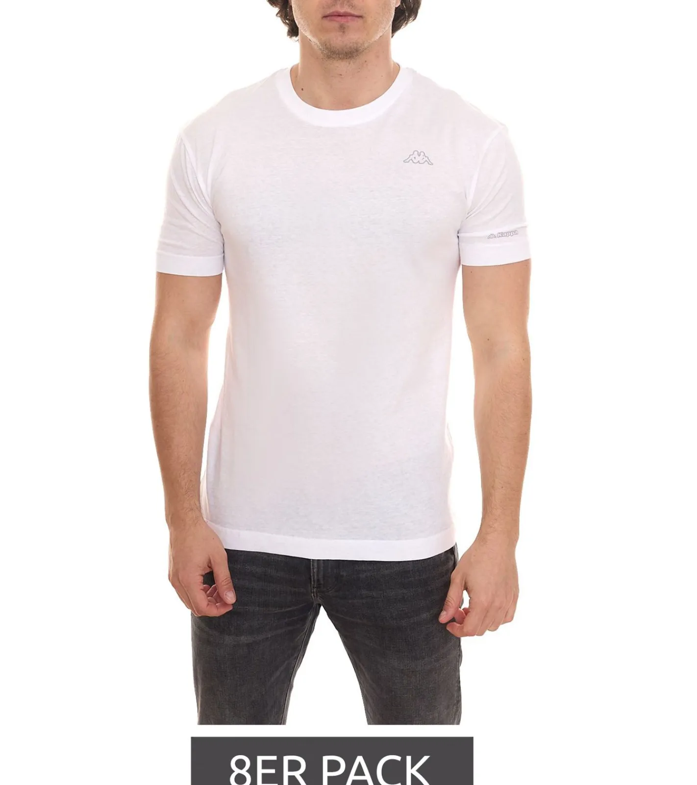 T-Shirts & Tank Tops*Kappa 8er Pack Herren Baumwoll-Shirt Rundhals-Shirt mit kleinem Logo-Patch Sparpack Kurzarm-Shirt 711169 A1C Weiß