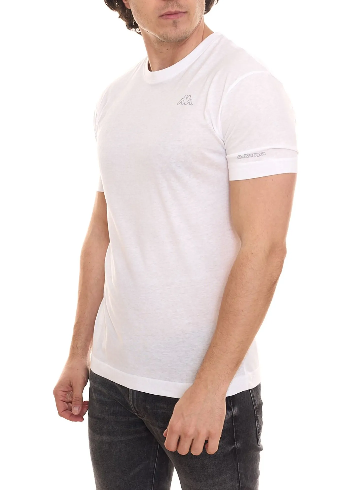 T-Shirts & Tank Tops*Kappa 8er Pack Herren Baumwoll-Shirt Rundhals-Shirt mit kleinem Logo-Patch Sparpack Kurzarm-Shirt 711169 A1C Weiß