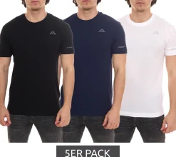 T-Shirts & Tank Tops*Kappa 5er Pack Herren Baumwoll-Shirt Sparpack Rundhals-Shirt mit kleinem Logo-Patch Kurzarm-Shirt 711169 , Blau oder Schwarz Weiß