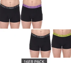 Unterwäsche|Boxershorts*Kappa 16er Pack Herren Boxershorts mit 95% Baumwolle & Logo Unterhose 351K1JW Schwarz/Lime oder Schwarz/Violett