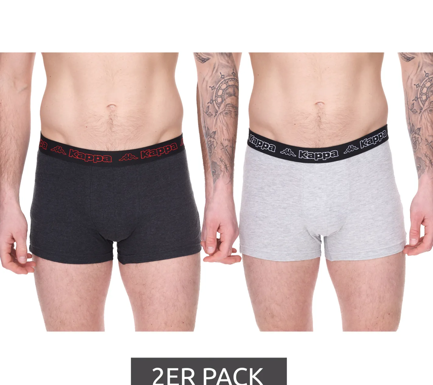 Unterwäsche|Boxershorts*Kappa 2er Pack Herren Boxershorts mit Marken Schriftzug und Logo Unterhose 351K1JW ADK Dunkelgrau/Hellgrau/Rot