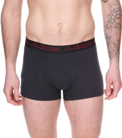 Unterwäsche|Boxershorts*Kappa 2er Pack Herren Boxershorts mit Marken Schriftzug und Logo Unterhose 351K1JW ADK Dunkelgrau/Hellgrau/Rot