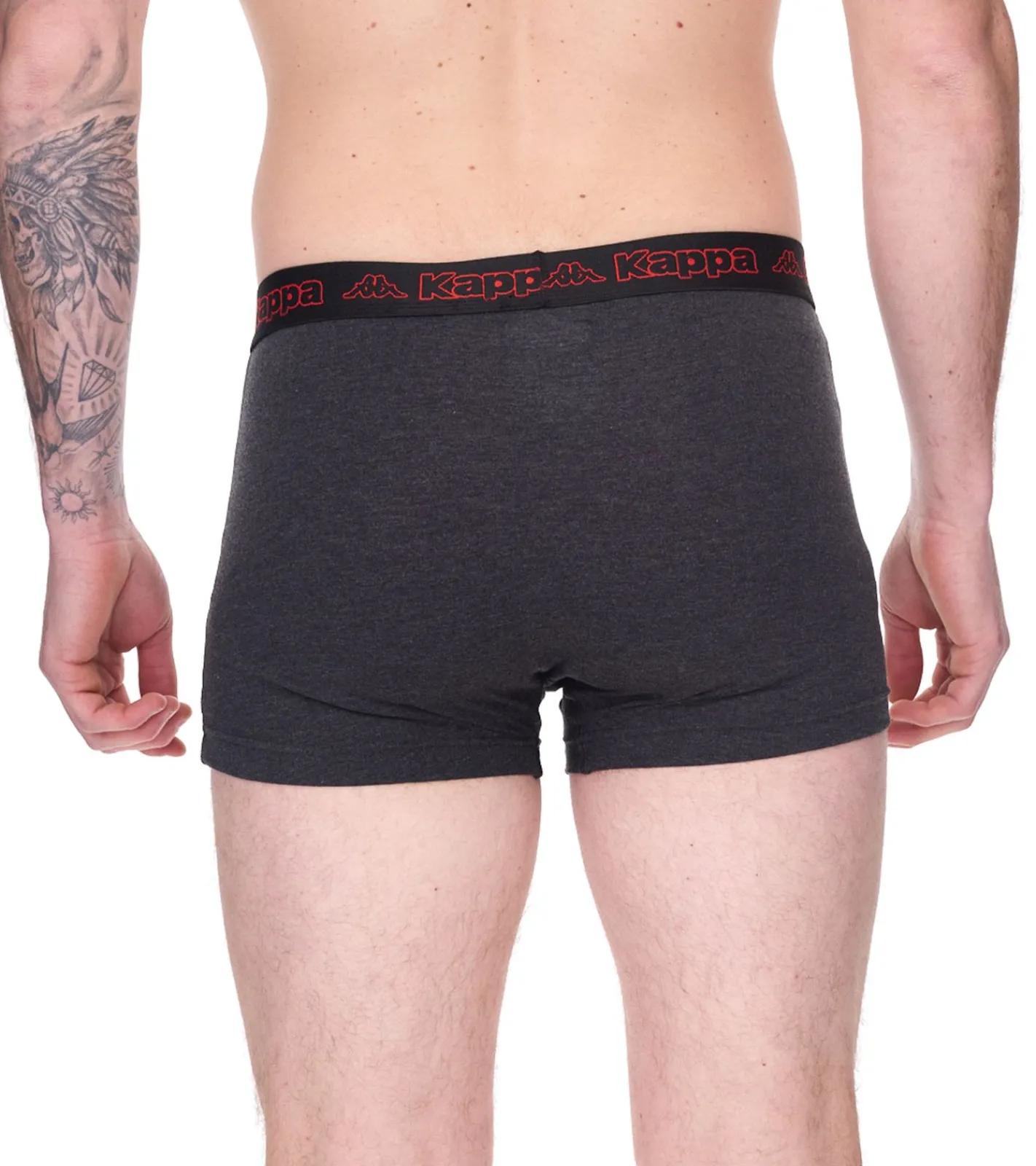 Unterwäsche|Boxershorts*Kappa 2er Pack Herren Boxershorts mit Marken Schriftzug und Logo Unterhose 351K1JW ADK Dunkelgrau/Hellgrau/Rot