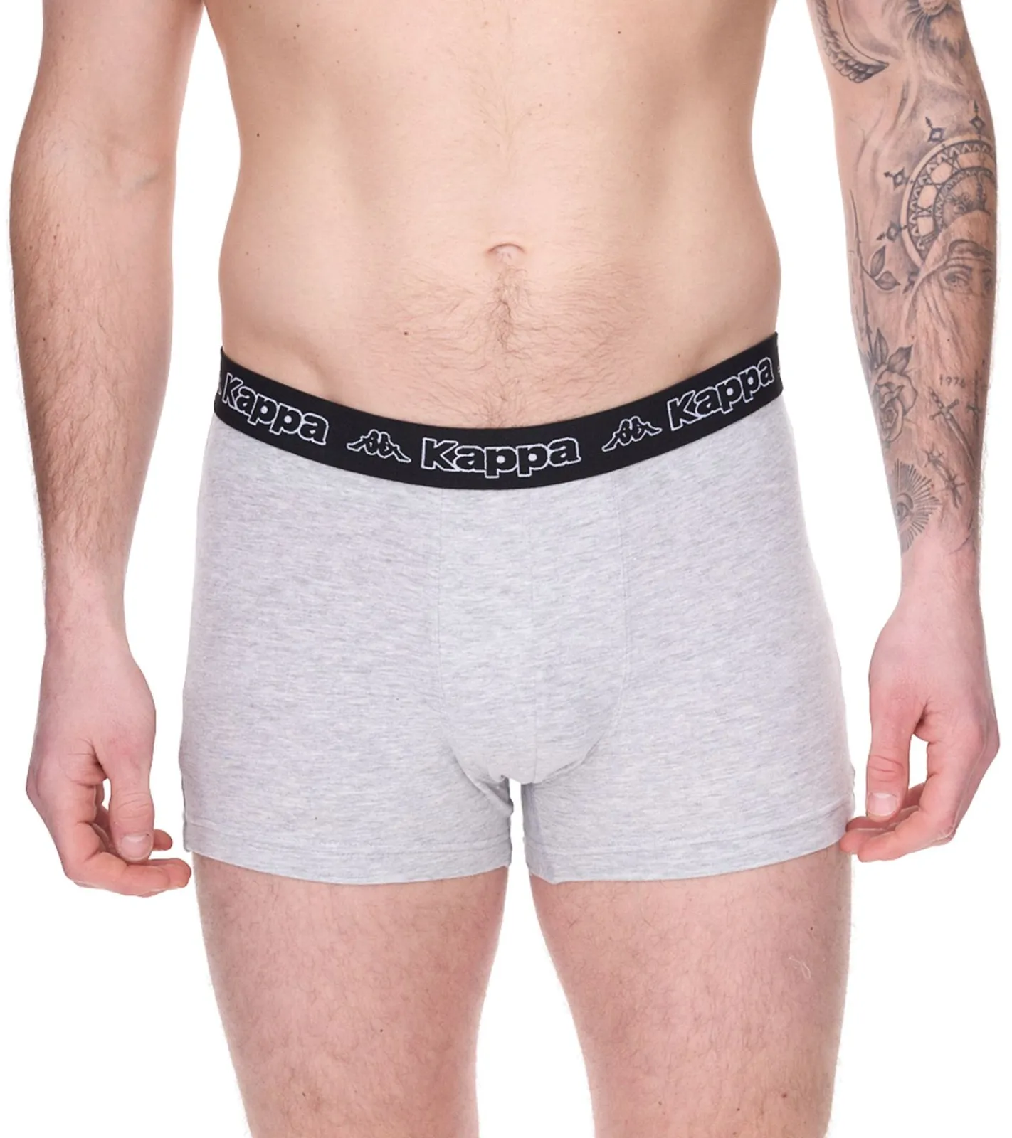 Unterwäsche|Boxershorts*Kappa 2er Pack Herren Boxershorts mit Marken Schriftzug und Logo Unterhose 351K1JW ADK Dunkelgrau/Hellgrau/Rot