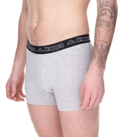 Unterwäsche|Boxershorts*Kappa 2er Pack Herren Boxershorts mit Marken Schriftzug und Logo Unterhose 351K1JW A80 Schwarz/Hellgrau