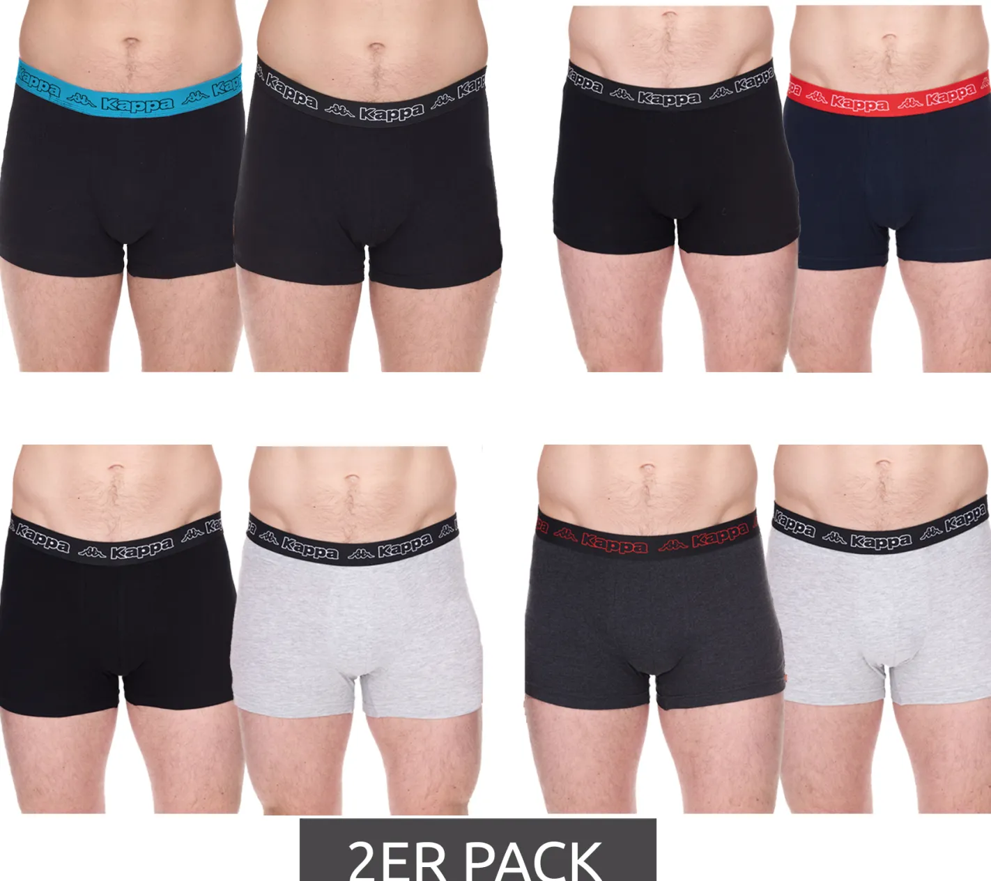 Unterwäsche|Boxershorts*Kappa 2er Pack Herren Boxershorts mit Marken Schriftzug und Logo Unterhose in verschiedenen Farben wie Schwarz, Grau, Anthrazit und Blau