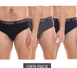 Unterwäsche|Boxershorts*Kappa 10er Pack Herren Slip mit Baumwoll-Stretch Unterwäsche mit Logobund Unterhose 711167 Schwarz, Blau oder Grau
