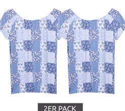 T-Shirts & Tank Tops*KIDSWORLD 2er Pack Mädchen Sommer-Shirt Kurzarm-Shirt mit Allover-Print Rundhals-Shirt 66924407 Blau/Weiß