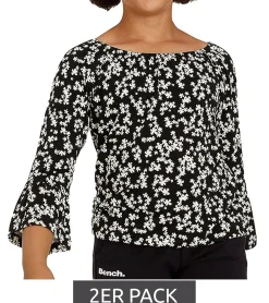 T-Shirts & Tank Tops*KIDSWORLD 2er Pack Mädchen Sommer-Shirt mit Trompetenärmeln und Allover Blumen-Print Sparpack Rundhals-Shirt 94928611 Schwarz