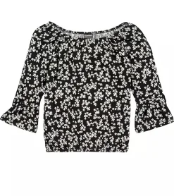 T-Shirts & Tank Tops*KIDSWORLD 2er Pack Mädchen Sommer-Shirt mit Trompetenärmeln und Allover Blumen-Print Sparpack Rundhals-Shirt 94928611 Schwarz