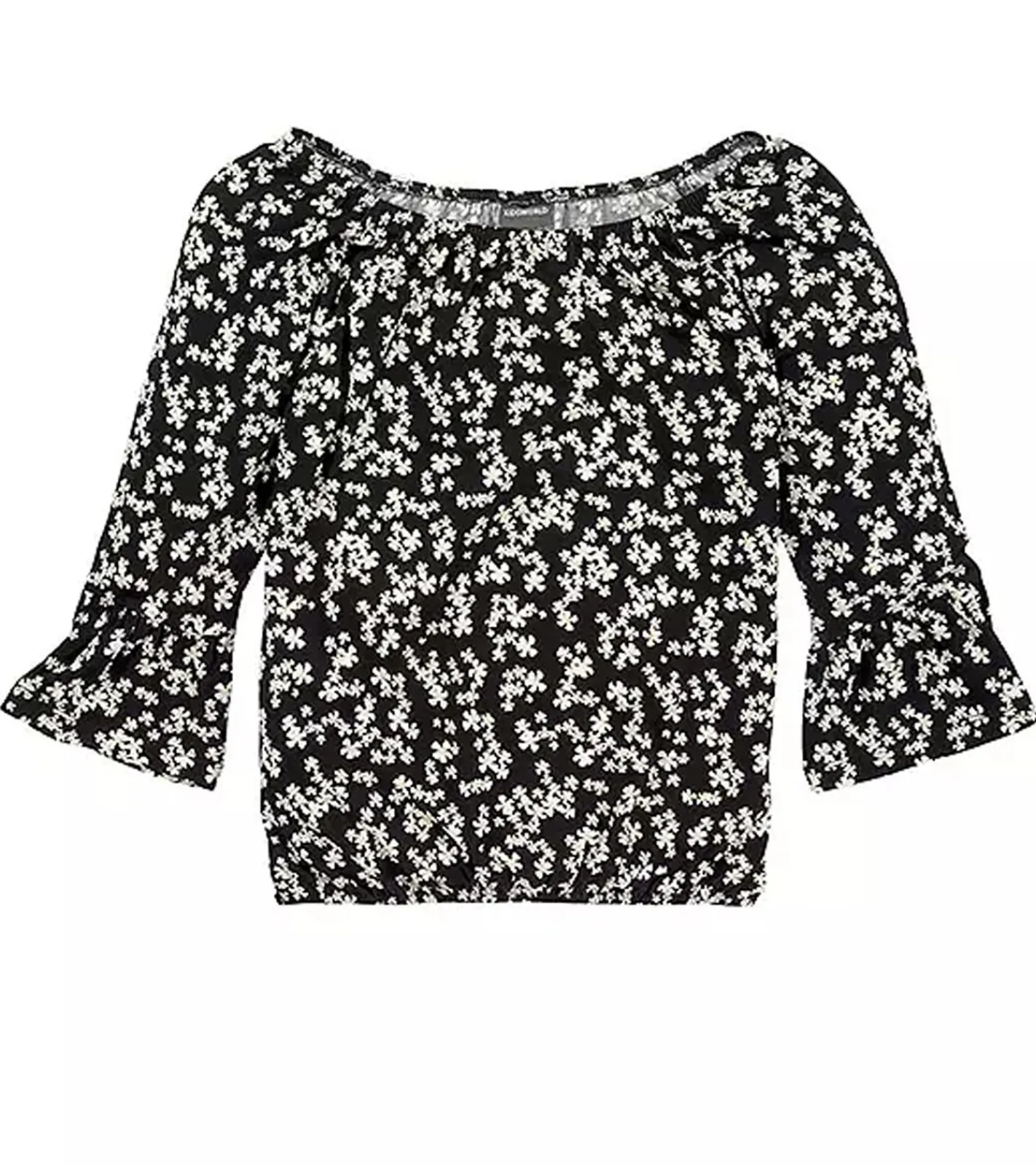 T-Shirts & Tank Tops*KIDSWORLD 2er Pack Mädchen Sommer-Shirt mit Trompetenärmeln und Allover Blumen-Print Sparpack Rundhals-Shirt 94928611 Schwarz